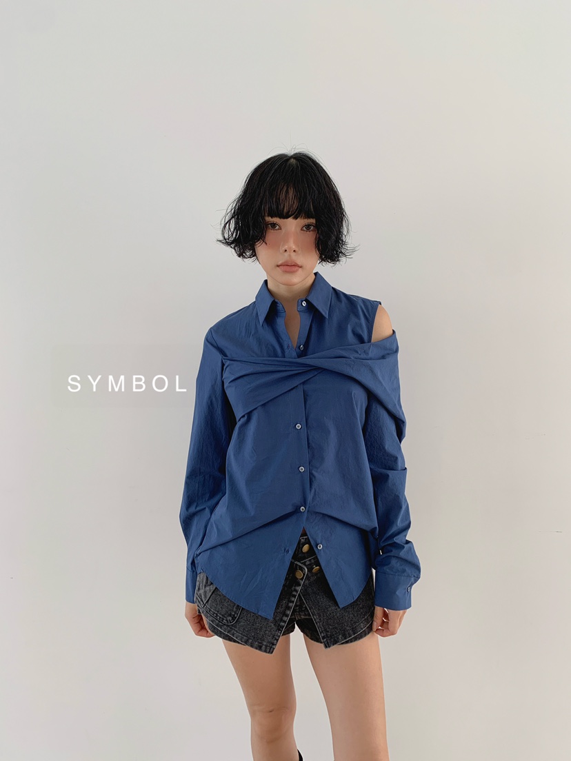 SYMBOL韓國代購女裝新品熱賣時尚推薦休閑襯衫蕾絲衫扭曲SYMBOL襯衫/蕾絲衫