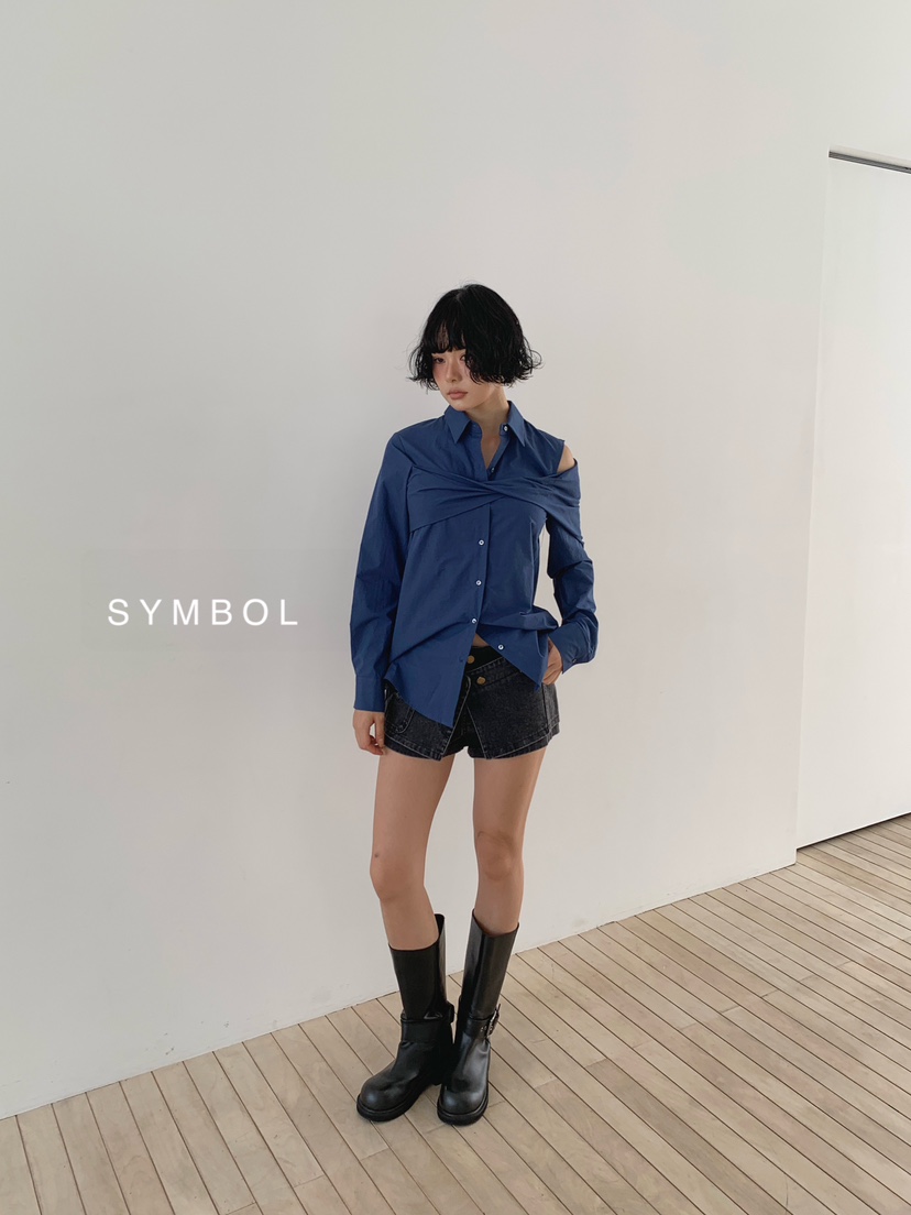SYMBOL韓國代購女裝新品熱賣時尚推薦休閑襯衫蕾絲衫扭曲SYMBOL襯衫/蕾絲衫