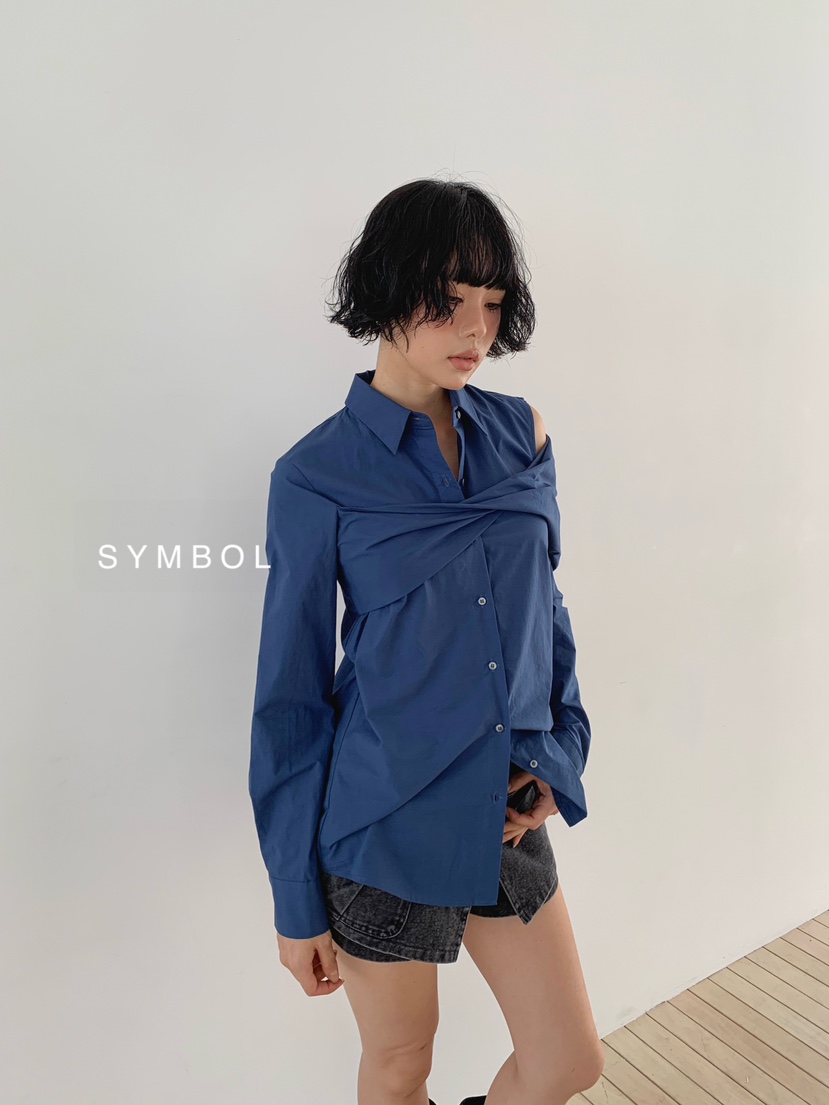 SYMBOL韓國代購女裝新品熱賣時尚推薦休閑襯衫蕾絲衫扭曲SYMBOL襯衫/蕾絲衫