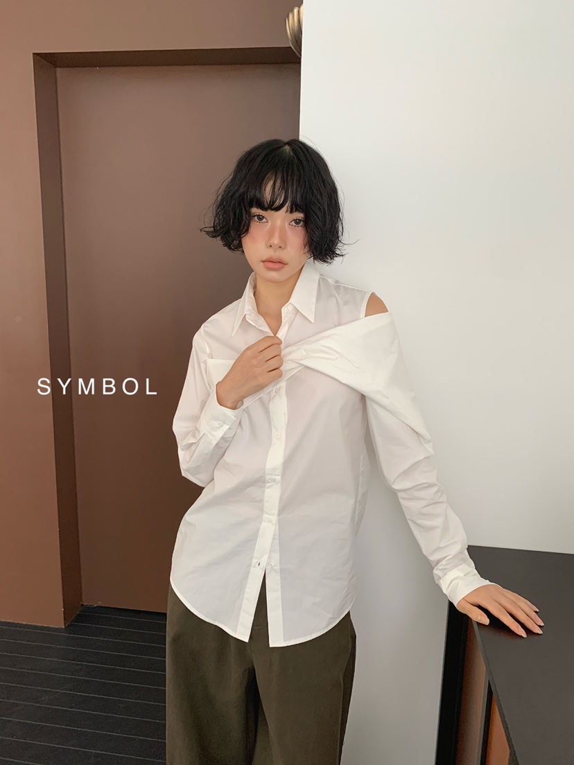 SYMBOL韓國代購女裝新品熱賣時尚推薦休閑襯衫蕾絲衫扭曲SYMBOL襯衫/蕾絲衫