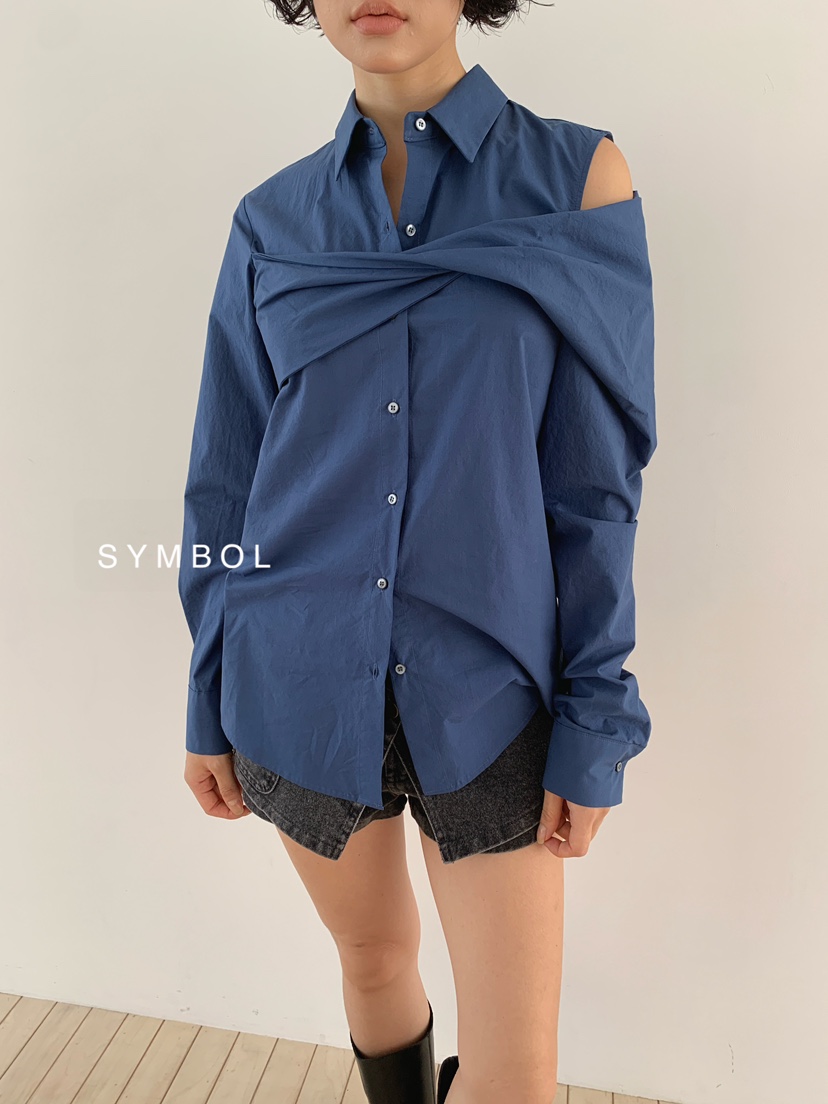 SYMBOL韓國代購女裝新品熱賣時尚推薦休閑襯衫蕾絲衫扭曲SYMBOL襯衫/蕾絲衫圖色1