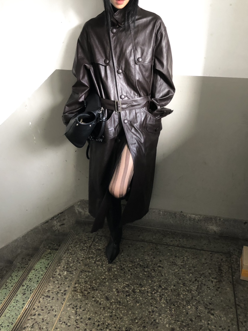 MOVENNE東大門代購女士新品26夏季推薦長款風衣含腰帶皮革MOVENNE長款風衣