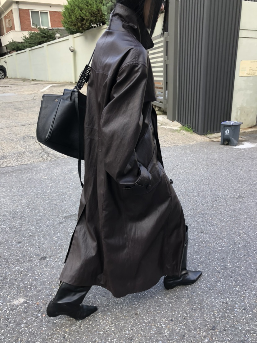 MOVENNE東大門代購女士新品26夏季推薦長款風衣含腰帶皮革MOVENNE長款風衣