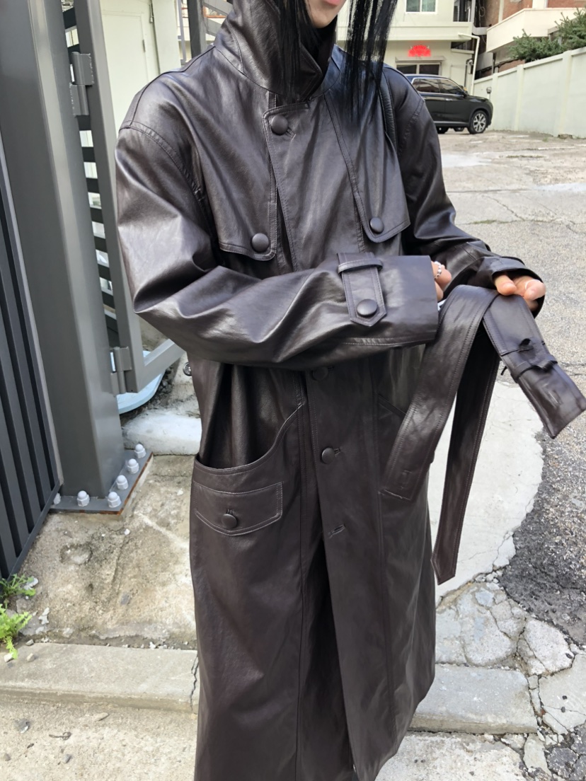 MOVENNE東大門代購女士新品26夏季推薦長款風衣含腰帶皮革MOVENNE長款風衣