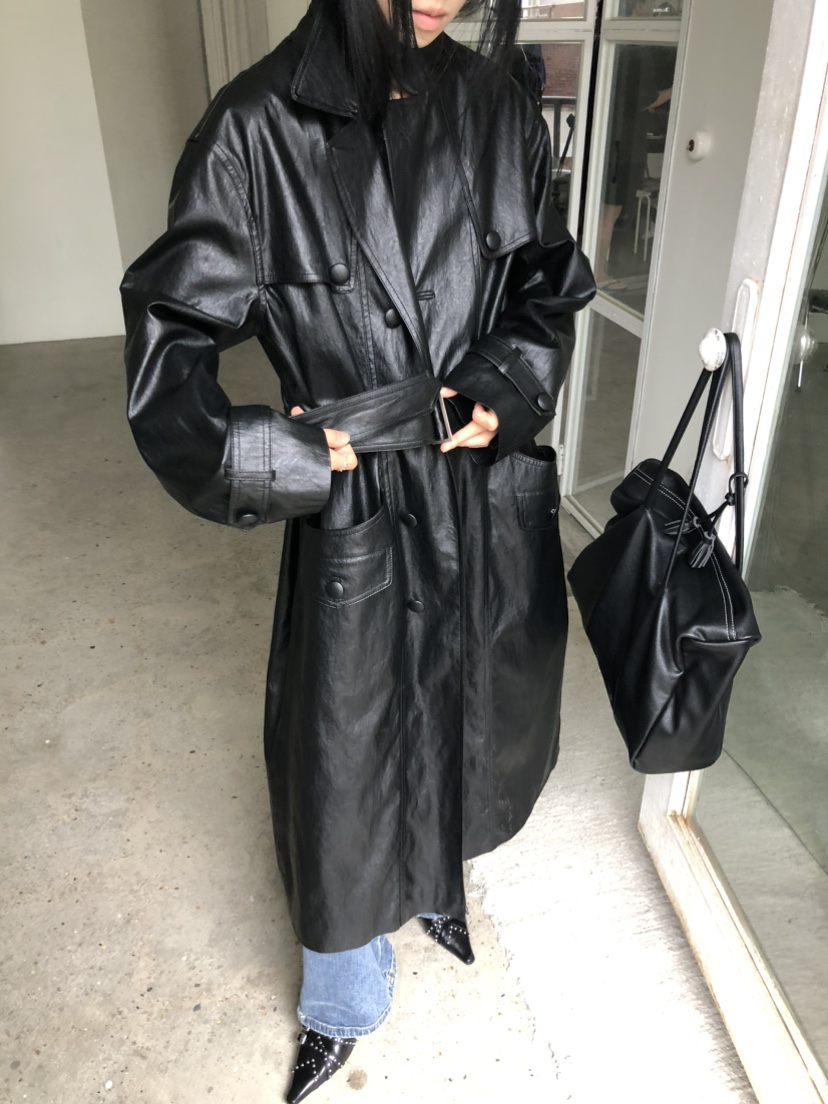 MOVENNE東大門代購女士新品26夏季推薦長款風衣含腰帶皮革MOVENNE長款風衣