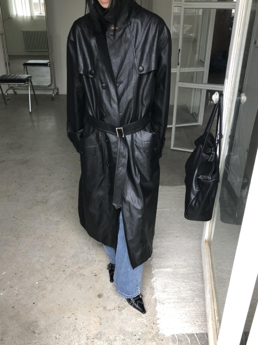MOVENNE東大門代購女士新品26夏季推薦長款風衣含腰帶皮革MOVENNE長款風衣