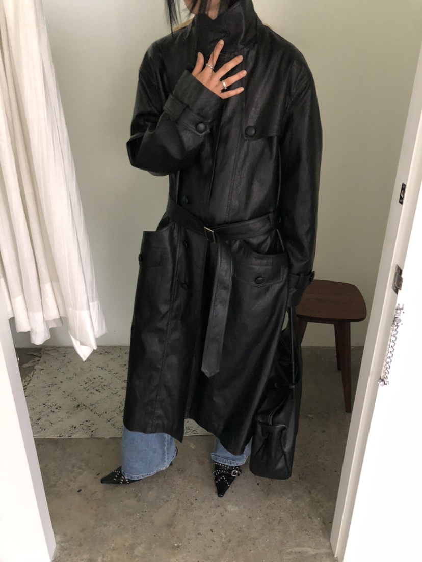 MOVENNE東大門代購女士新品26夏季推薦長款風衣含腰帶皮革MOVENNE長款風衣