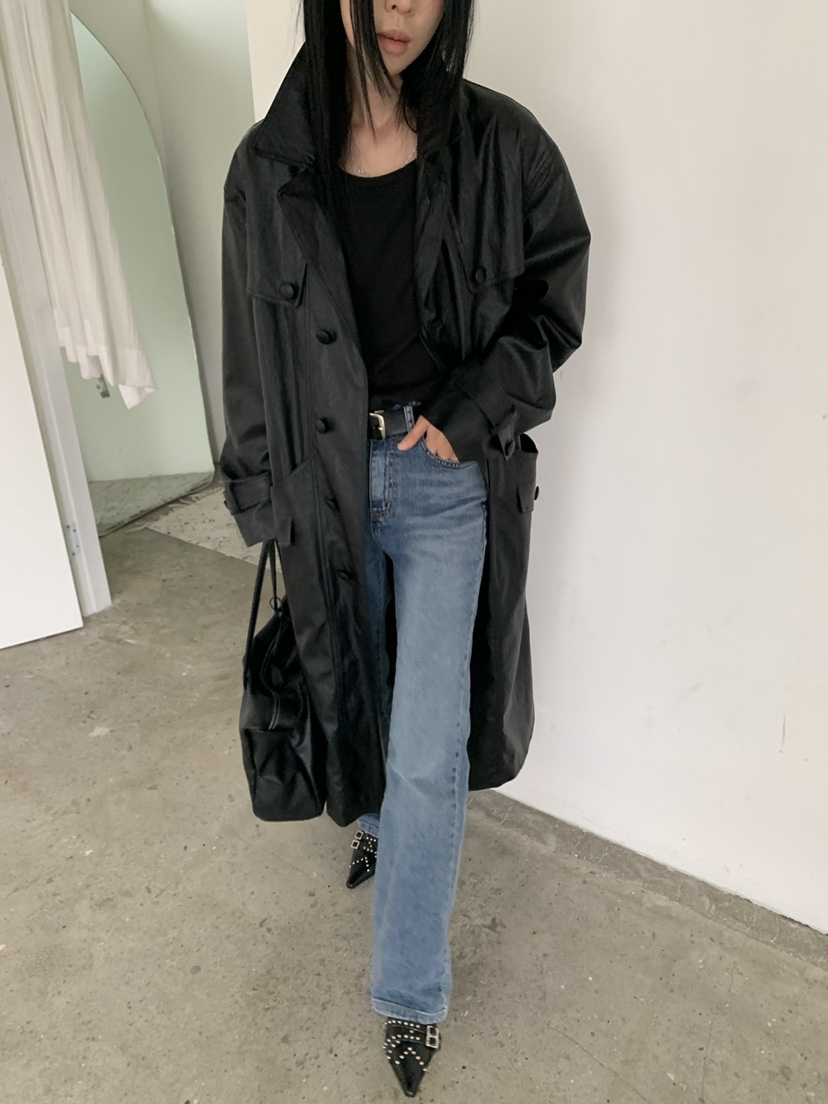 MOVENNE東大門代購女士新品26夏季推薦長款風衣含腰帶皮革MOVENNE長款風衣