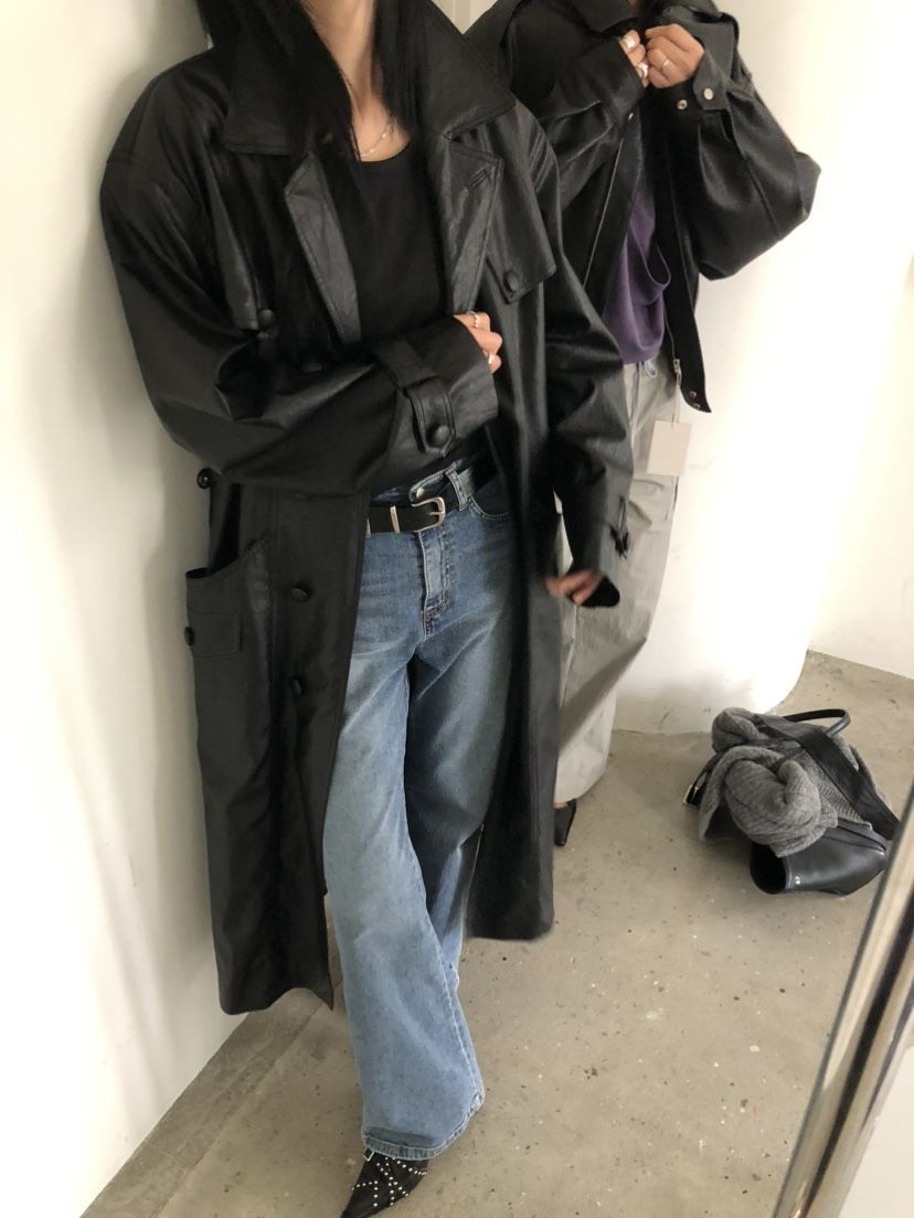 MOVENNE東大門代購女士新品26夏季推薦長款風衣含腰帶皮革MOVENNE長款風衣