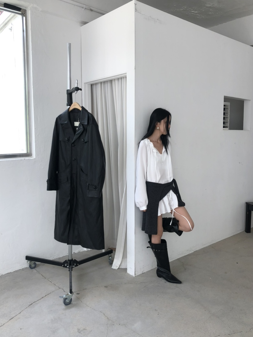 MOVENNE東大門代購女士新品26夏季推薦長款風衣含腰帶皮革MOVENNE長款風衣