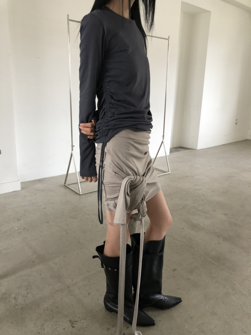 MOVENNE韓國代購女士新款休閑時尚人氣熱賣推薦長袖T恤褶皺MOVENNE長袖T恤