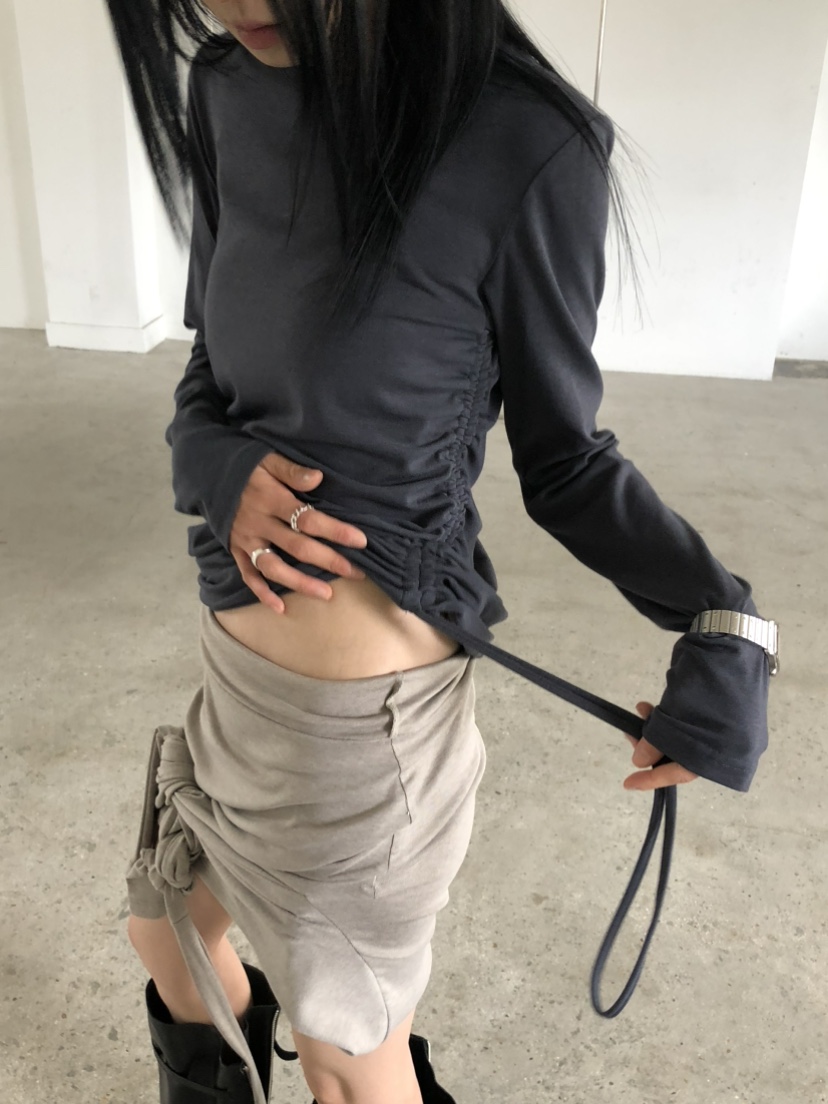 MOVENNE韓國代購女士新款休閑時尚人氣熱賣推薦長袖T恤褶皺MOVENNE長袖T恤