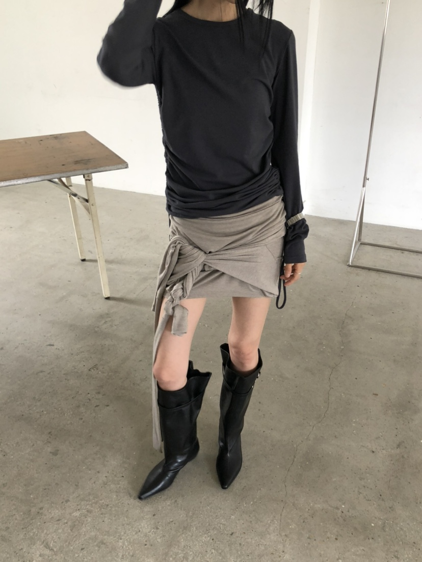 MOVENNE韓國代購女士新款休閑時尚人氣熱賣推薦長袖T恤褶皺MOVENNE長袖T恤