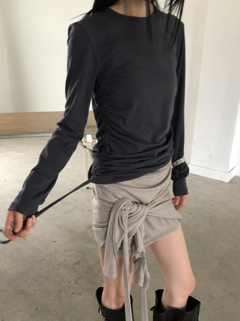 MOVENNE韓國代購女士新款休閑時尚人氣熱賣推薦長袖T恤褶皺MOVENNE長袖T恤