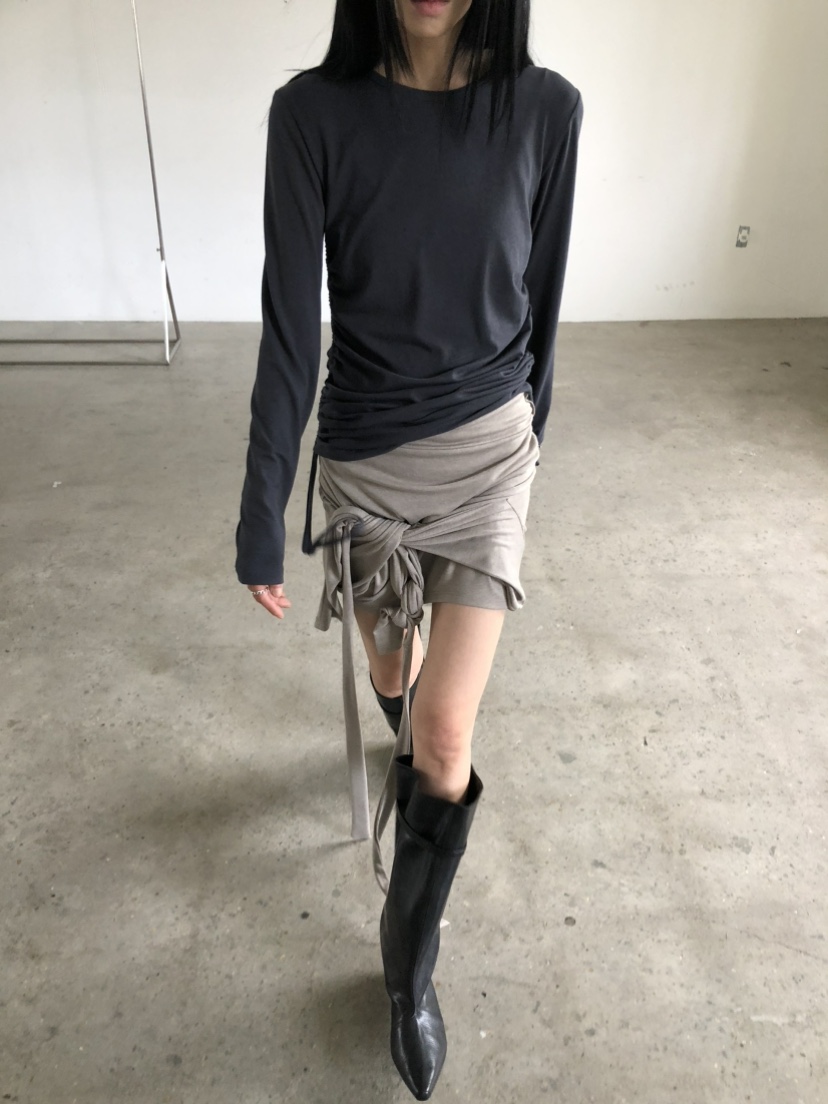 MOVENNE韓國代購女士新款休閑時尚人氣熱賣推薦長袖T恤褶皺MOVENNE長袖T恤