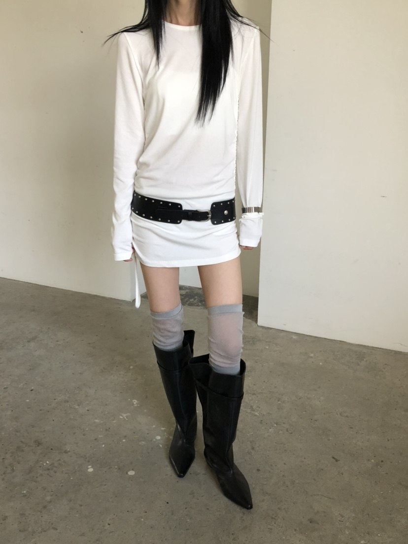 MOVENNE韓國代購女士新款休閑時尚人氣熱賣推薦長袖T恤褶皺MOVENNE長袖T恤