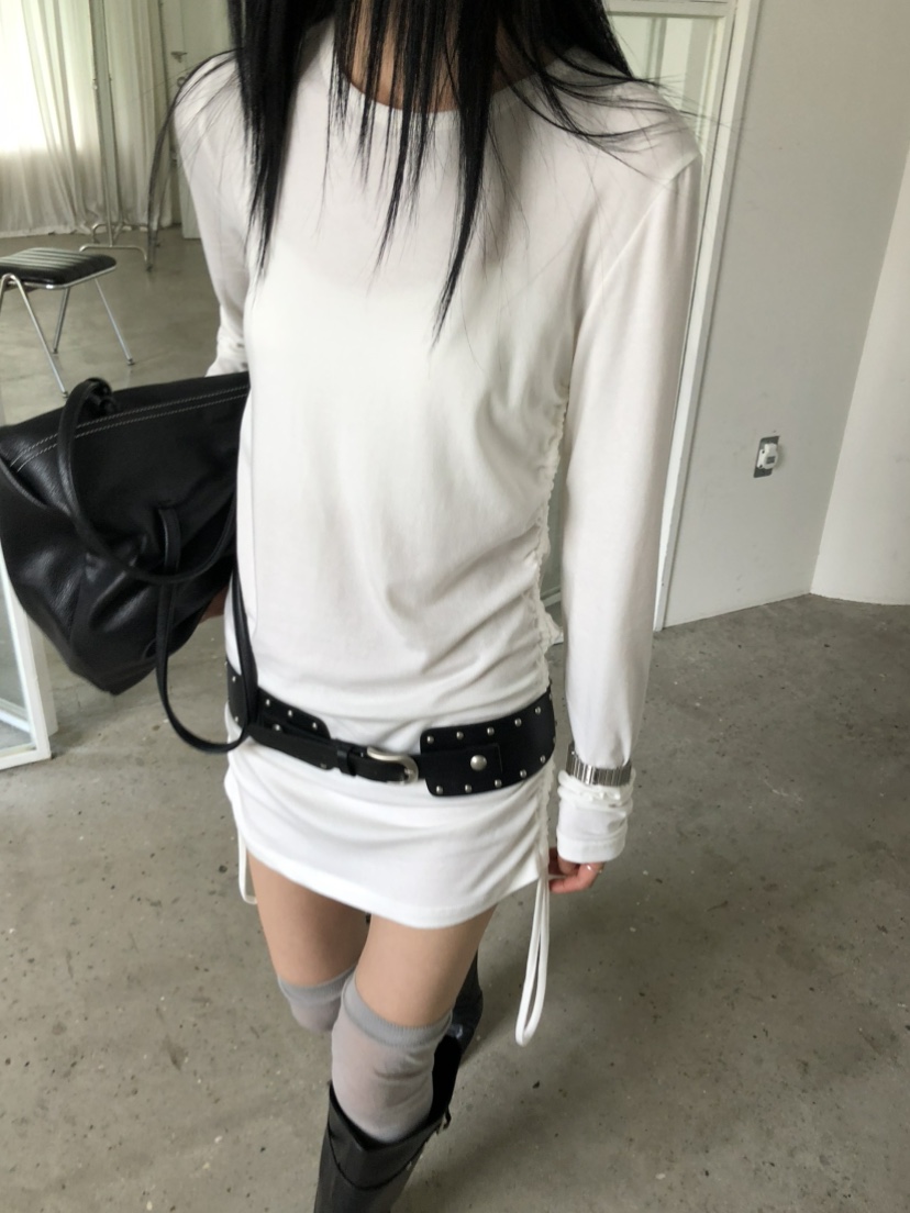 MOVENNE韓國代購女士新款休閑時尚人氣熱賣推薦長袖T恤褶皺MOVENNE長袖T恤