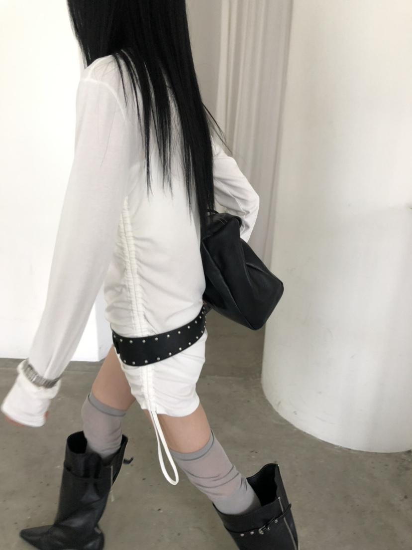 MOVENNE韓國代購女士新款休閑時尚人氣熱賣推薦長袖T恤褶皺MOVENNE長袖T恤