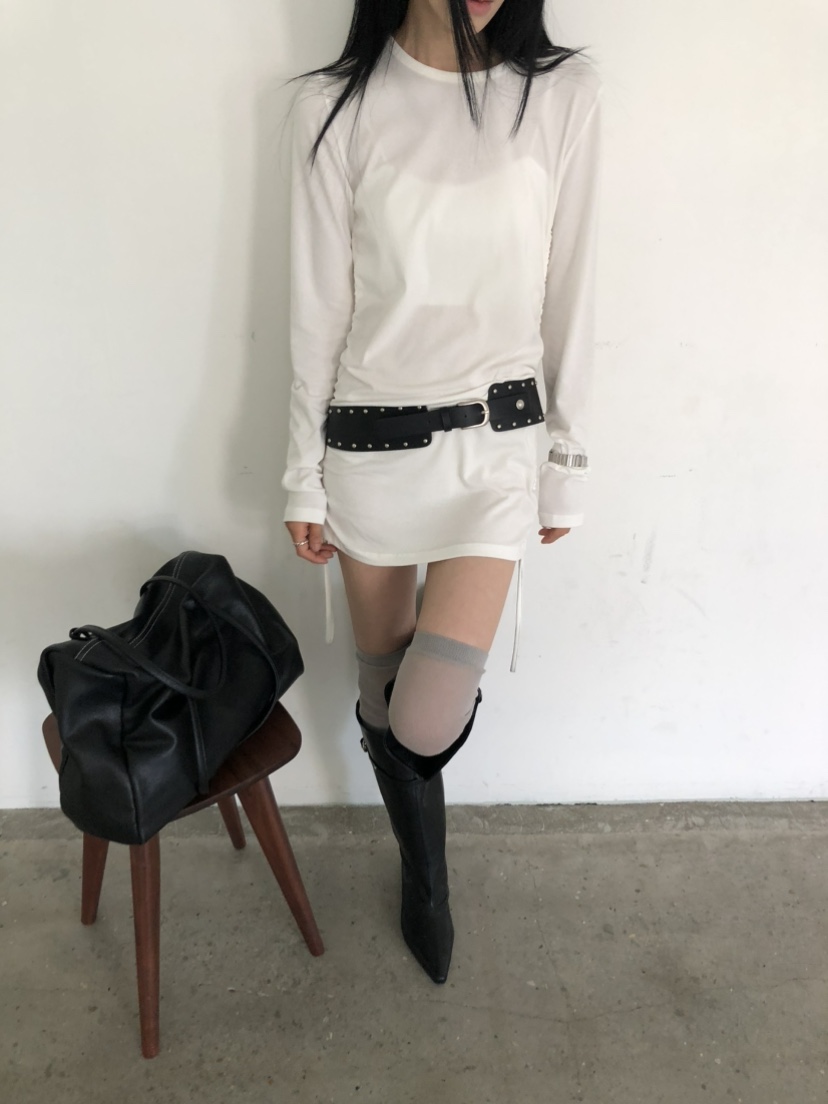 MOVENNE韓國代購女士新款休閑時尚人氣熱賣推薦長袖T恤褶皺MOVENNE長袖T恤