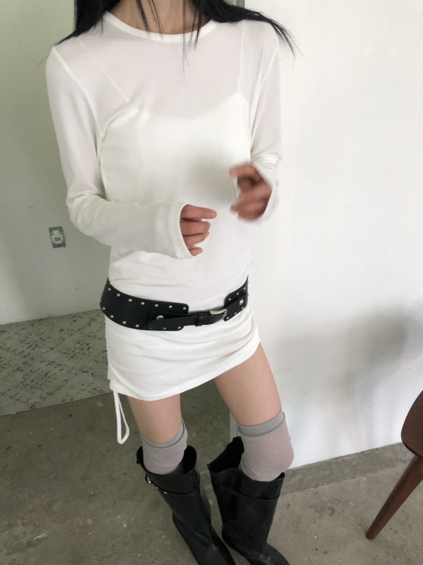 MOVENNE韓國代購女士新款休閑時尚人氣熱賣推薦長袖T恤褶皺MOVENNE長袖T恤
