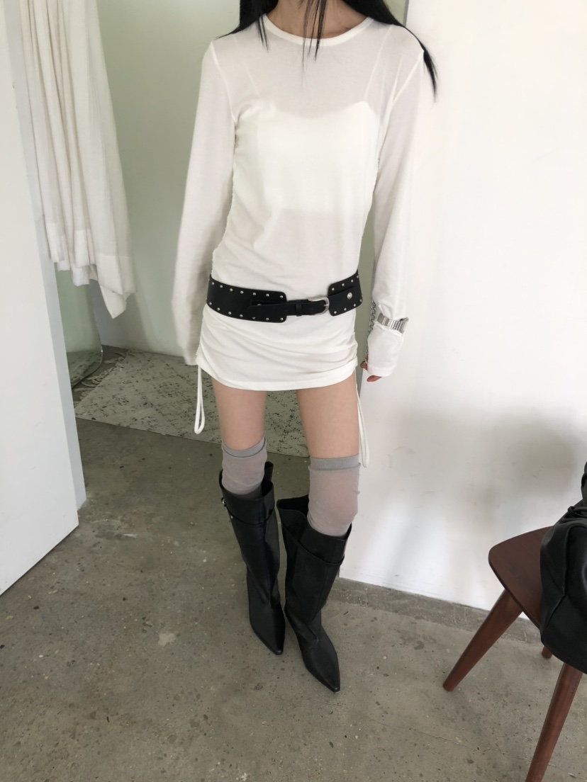 MOVENNE韓國代購女士新款休閑時尚人氣熱賣推薦長袖T恤褶皺MOVENNE長袖T恤