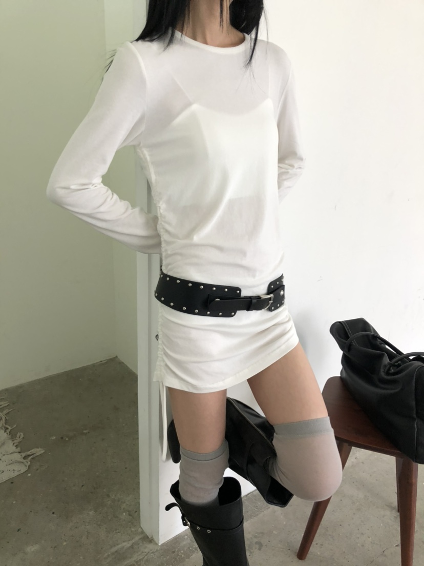 MOVENNE韓國代購女士新款休閑時尚人氣熱賣推薦長袖T恤褶皺MOVENNE長袖T恤
