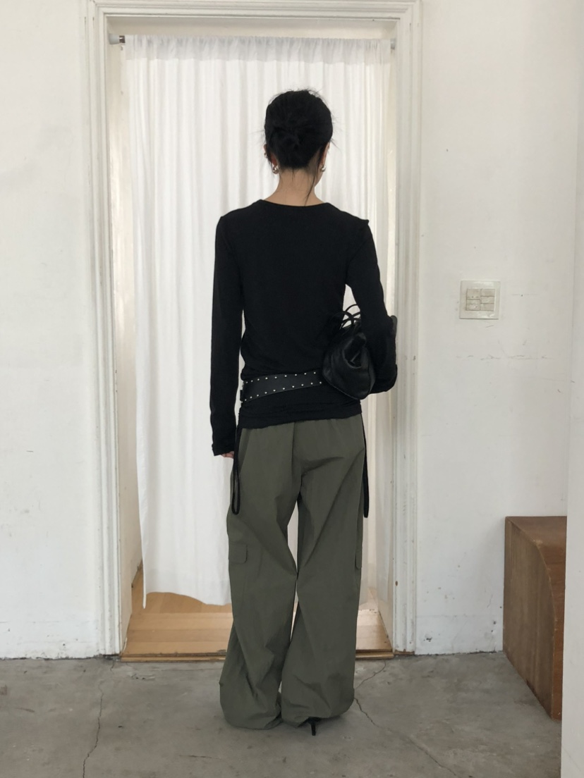 MOVENNE韓國代購女士新款休閑時尚人氣熱賣推薦長袖T恤褶皺MOVENNE長袖T恤