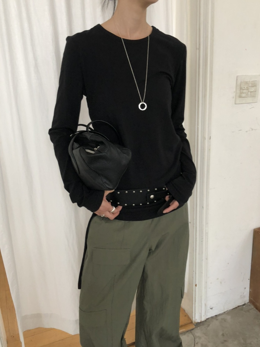 MOVENNE韓國代購女士新款休閑時尚人氣熱賣推薦長袖T恤褶皺MOVENNE長袖T恤