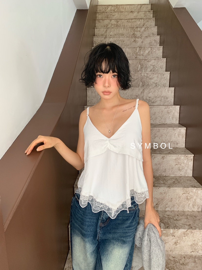 SYMBOL東大門實拍女士新品時尚26夏季人氣吊帶背心蕾絲褶皺SYMBOL吊帶/背心