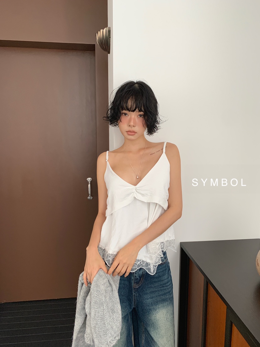 SYMBOL東大門實拍女士新品時尚26夏季人氣吊帶背心蕾絲褶皺SYMBOL吊帶/背心