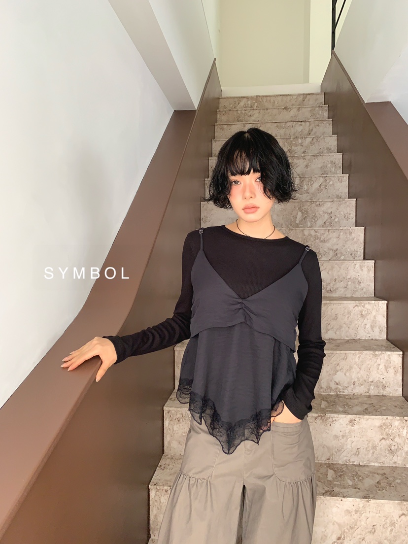 SYMBOL東大門實拍女士新品時尚26夏季人氣吊帶背心蕾絲褶皺SYMBOL吊帶/背心