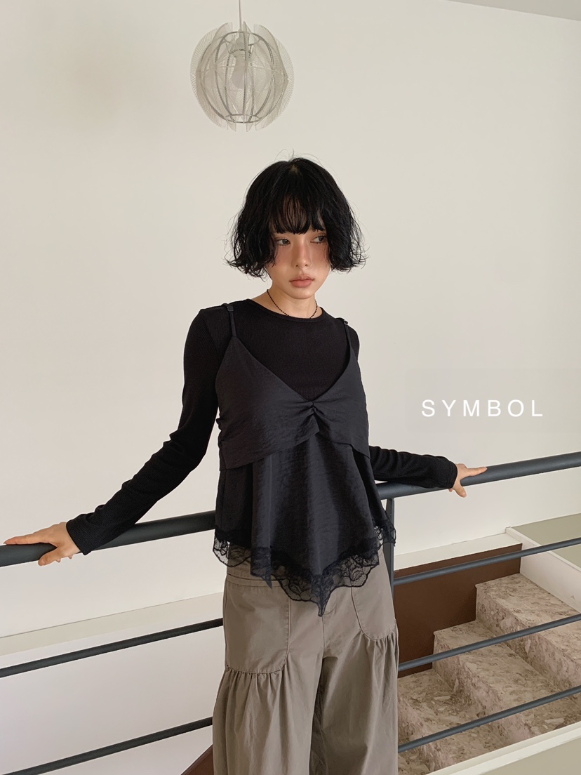 SYMBOL東大門實拍女士新品時尚26夏季人氣吊帶背心蕾絲褶皺SYMBOL吊帶/背心圖色2