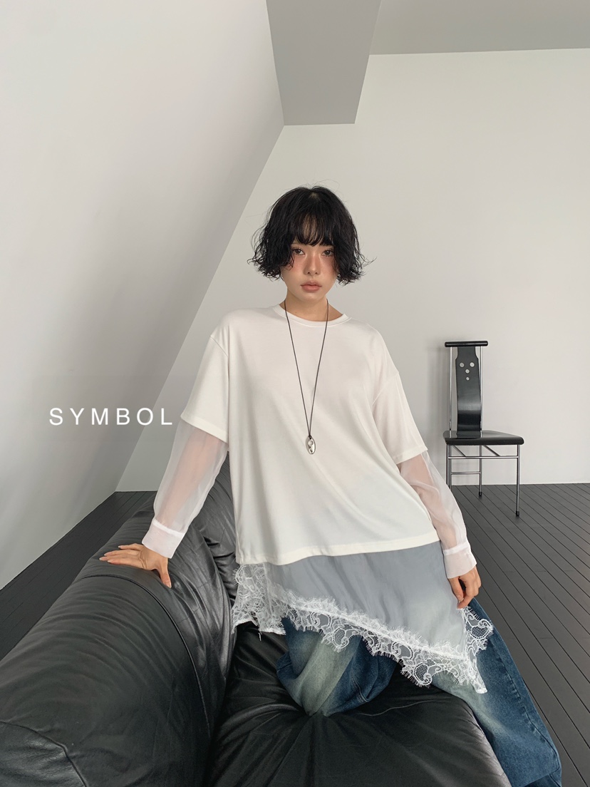 SYMBOL韓國直郵女裝新款熱賣真品推薦休閑26夏季長袖T恤蕾絲SYMBOL長袖T恤