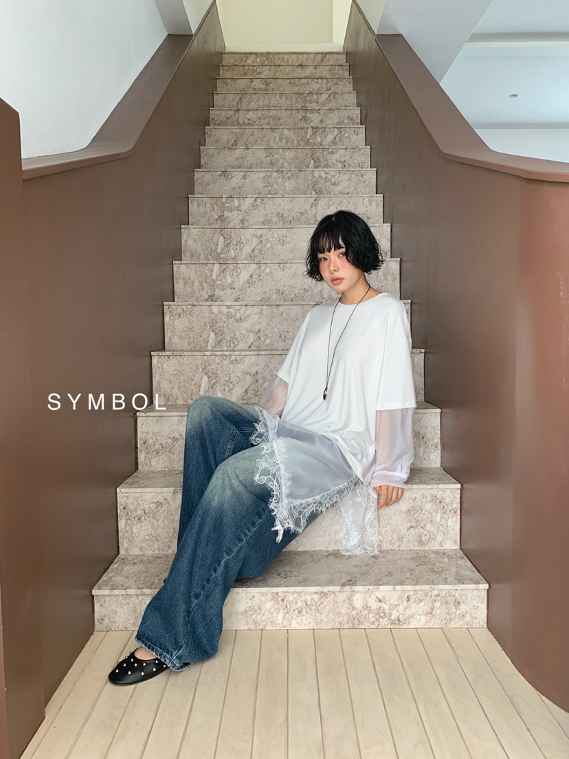 SYMBOL韓國直郵女裝新款熱賣真品推薦休閑26夏季長袖T恤蕾絲SYMBOL長袖T恤
