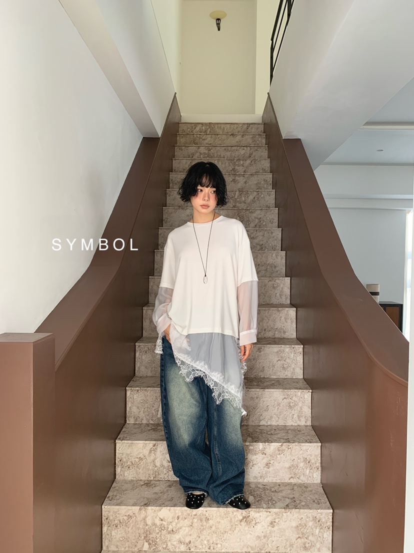 SYMBOL韓國直郵女裝新款熱賣真品推薦休閑26夏季長袖T恤蕾絲SYMBOL長袖T恤