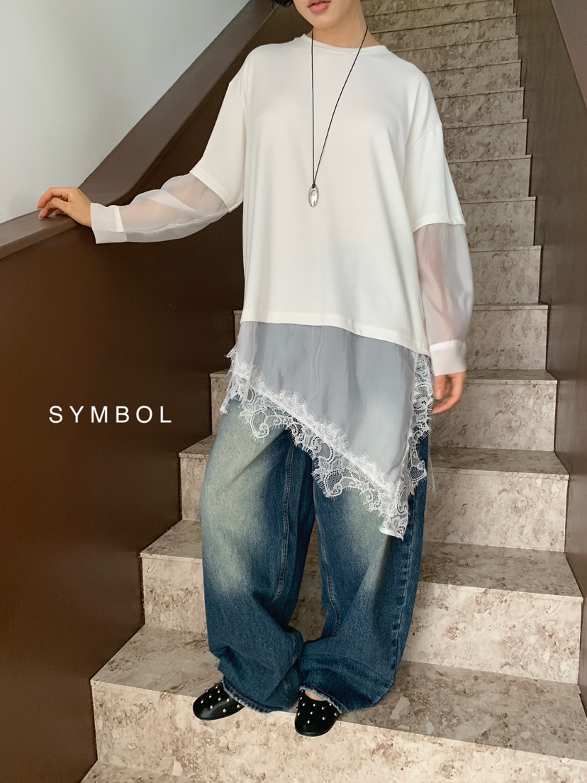 SYMBOL韓國直郵女裝新款熱賣真品推薦休閑26夏季長袖T恤蕾絲SYMBOL長袖T恤圖色1