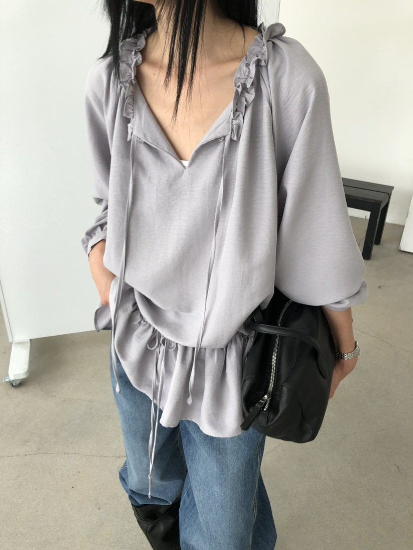 MOVENNE東大門直郵女士新款推薦人氣26夏季襯衫蕾絲衫褶皺MOVENNE襯衫/蕾絲衫