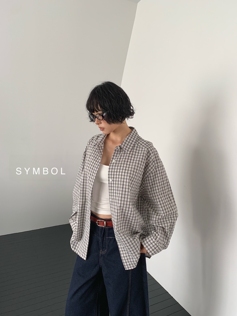 SYMBOL東大門直郵女裝新款熱賣真品時尚休閑襯衫蕾絲衫格子SYMBOL襯衫/蕾絲衫