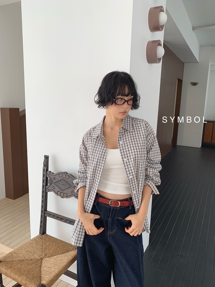 SYMBOL東大門直郵女裝新款熱賣真品時尚休閑襯衫蕾絲衫格子SYMBOL襯衫/蕾絲衫