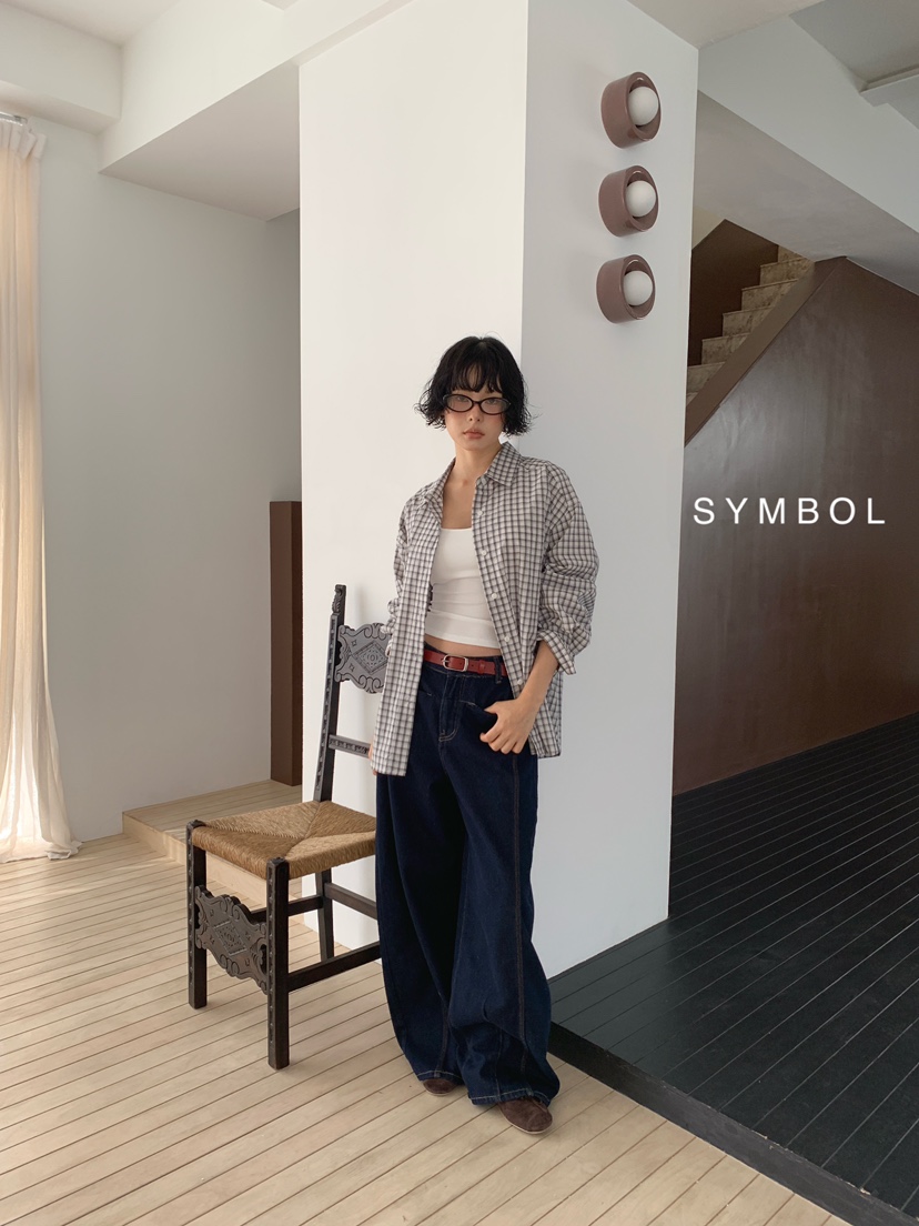 SYMBOL東大門直郵女裝新款熱賣真品時尚休閑襯衫蕾絲衫格子SYMBOL襯衫/蕾絲衫
