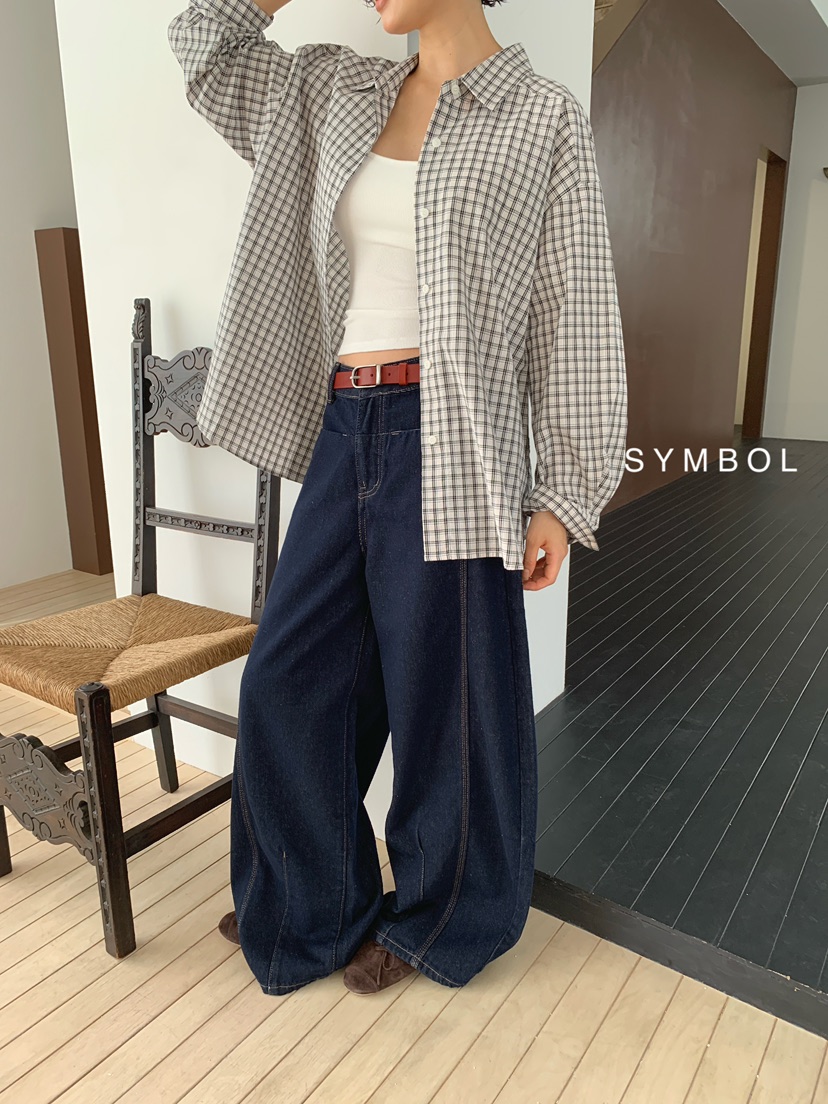 SYMBOL東大門直郵女裝新款熱賣真品時尚休閑襯衫蕾絲衫格子SYMBOL襯衫/蕾絲衫