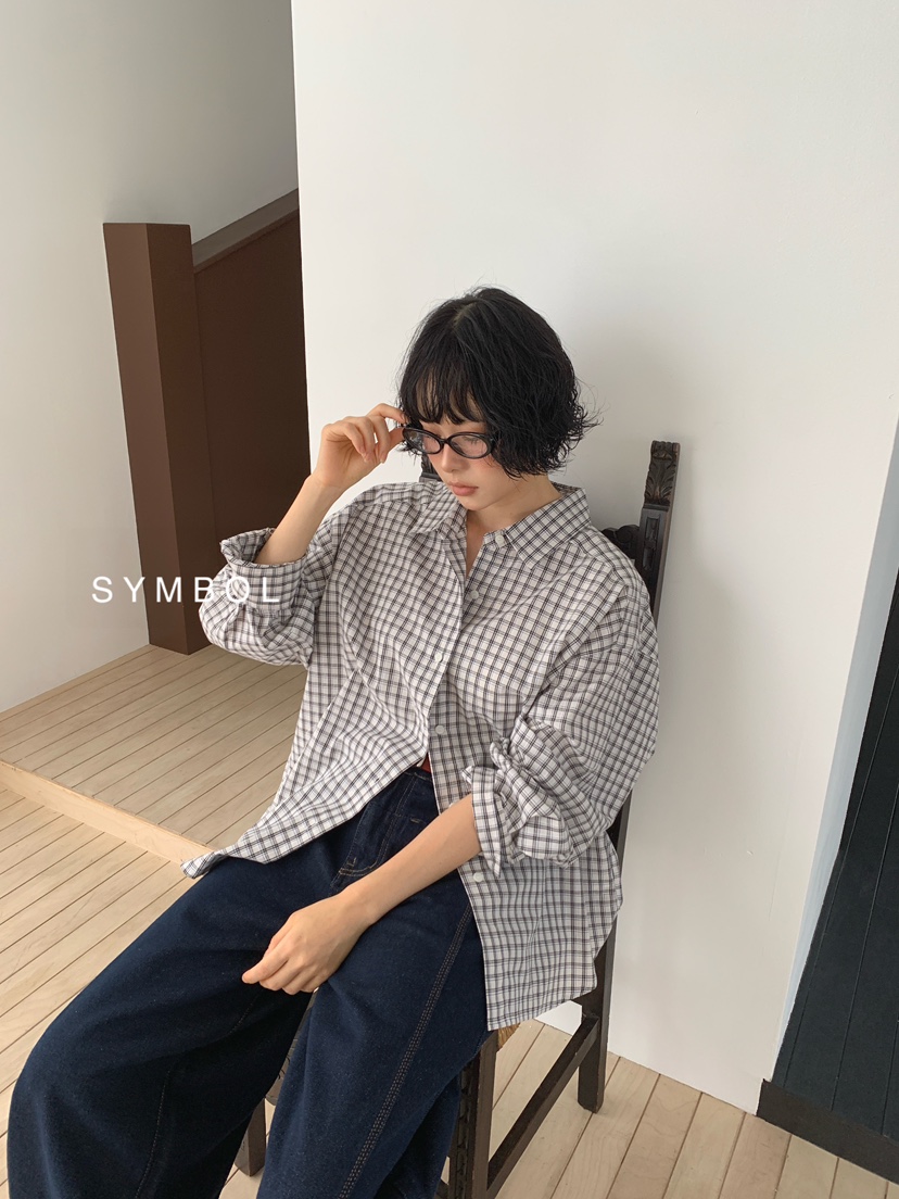 SYMBOL東大門直郵女裝新款熱賣真品時尚休閑襯衫蕾絲衫格子SYMBOL襯衫/蕾絲衫