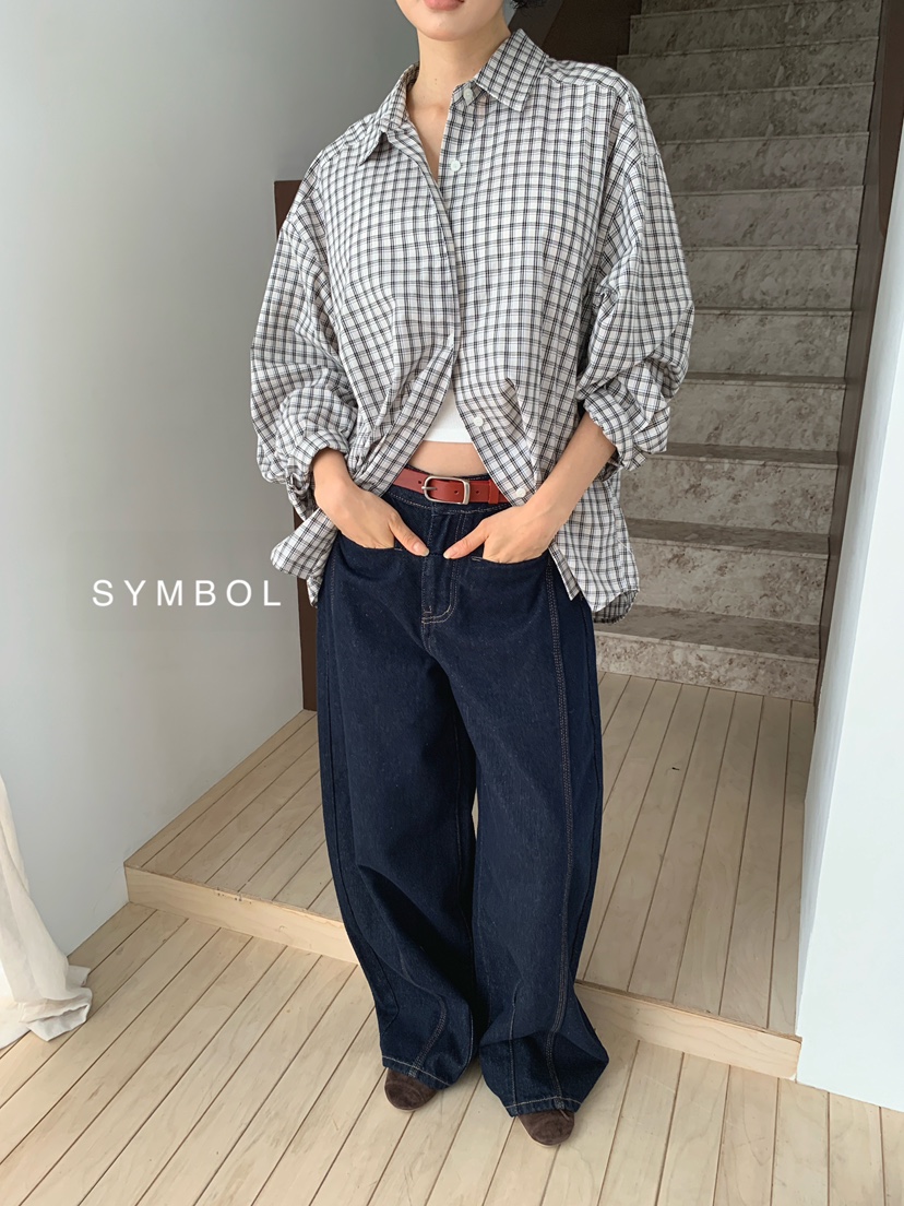 SYMBOL東大門直郵女裝新款熱賣真品時尚休閑襯衫蕾絲衫格子SYMBOL襯衫/蕾絲衫