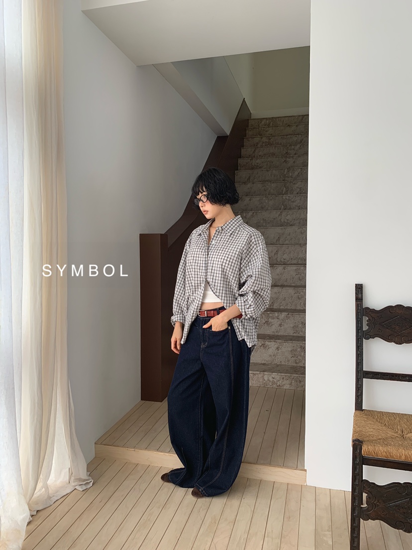 SYMBOL東大門直郵女裝新款熱賣真品時尚休閑襯衫蕾絲衫格子SYMBOL襯衫/蕾絲衫