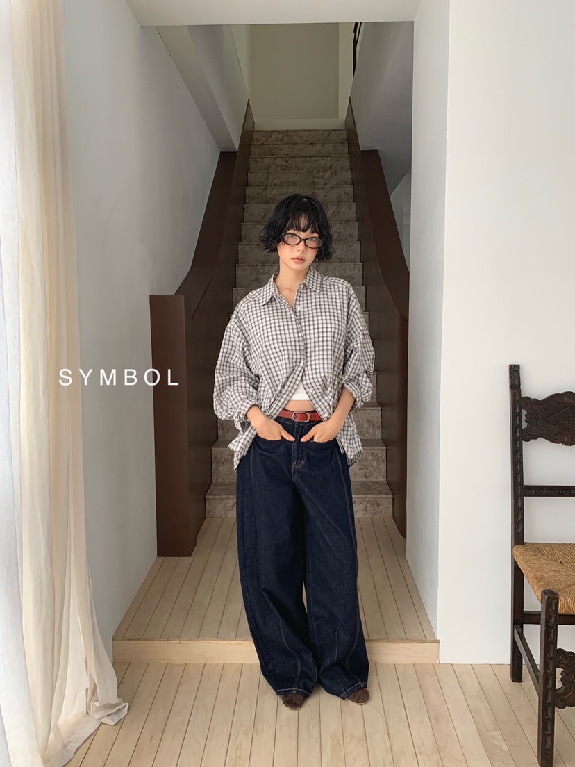 SYMBOL東大門直郵女裝新款熱賣真品時尚休閑襯衫蕾絲衫格子SYMBOL襯衫/蕾絲衫