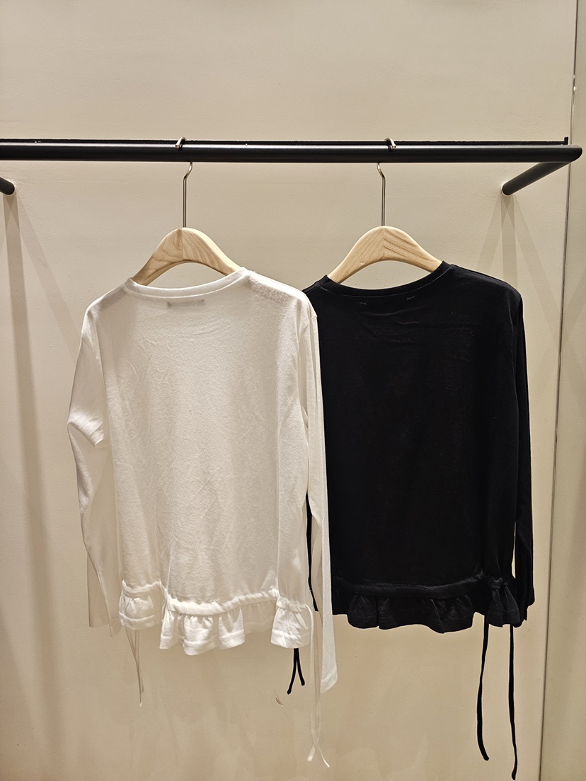 NEOUL東大門代購女士新品休閑真品26夏季熱賣長袖T恤荷葉邊NEOUL/ahin雙領標簽長袖T恤