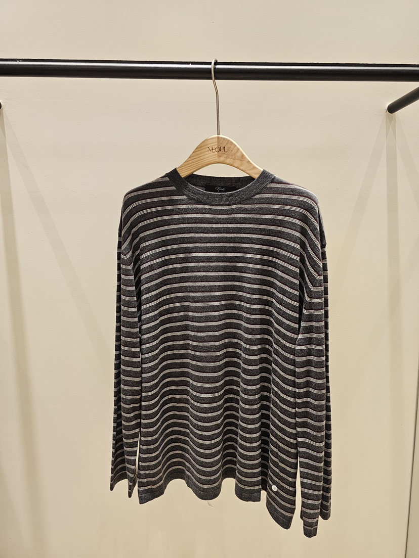 NEOUL東大門實拍女士新品時尚26夏季熱賣長袖T恤含圍巾條紋NEOUL/ahin雙領標簽長袖T恤