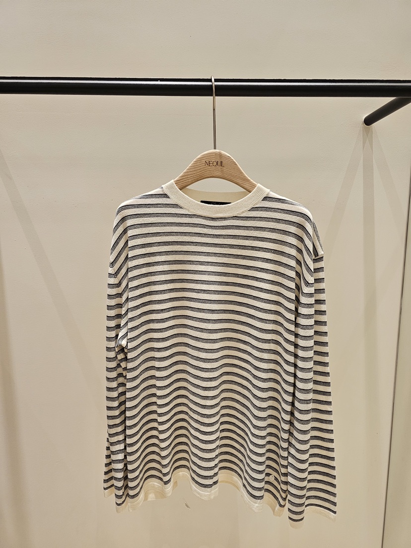 NEOUL東大門實拍女士新品時尚26夏季熱賣長袖T恤含圍巾條紋NEOUL/ahin雙領標簽長袖T恤