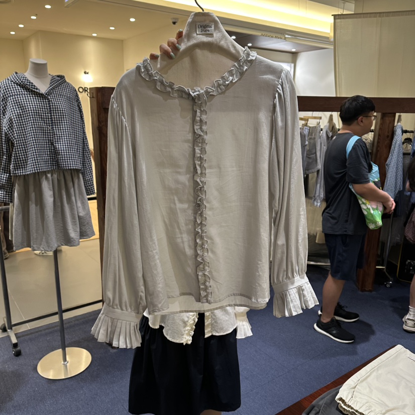 FURE東大門直郵女士新款真品時尚熱賣推薦襯衫蕾絲衫褶邊FURE襯衫/蕾絲衫圖色1