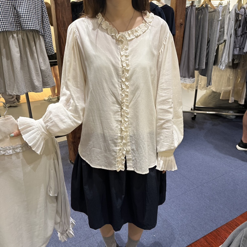 FURE東大門直郵女士新款真品時尚熱賣推薦襯衫蕾絲衫褶邊FURE襯衫/蕾絲衫圖色2
